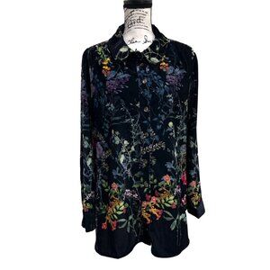 Soft Surroundings Black Velvet Tunic with Multicolor Floral Print